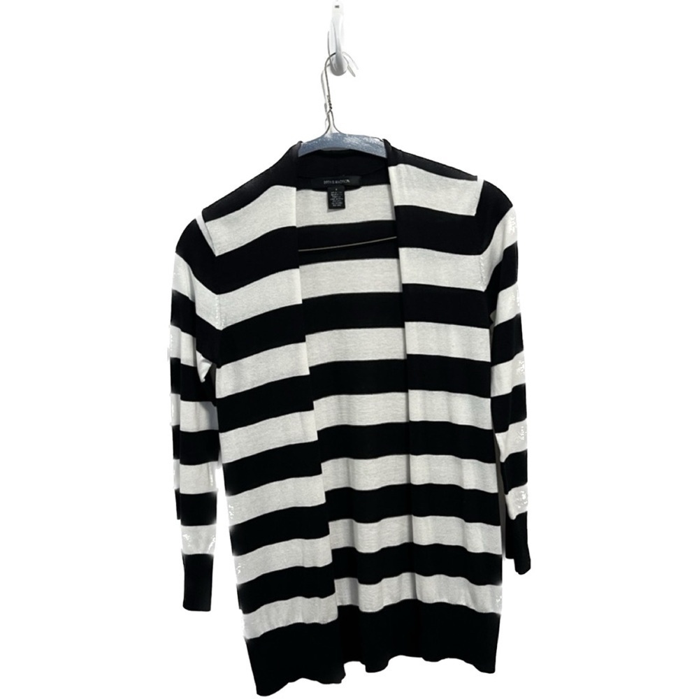 89th & madison black white striped cardigan sweater preppy workwear long sleeve